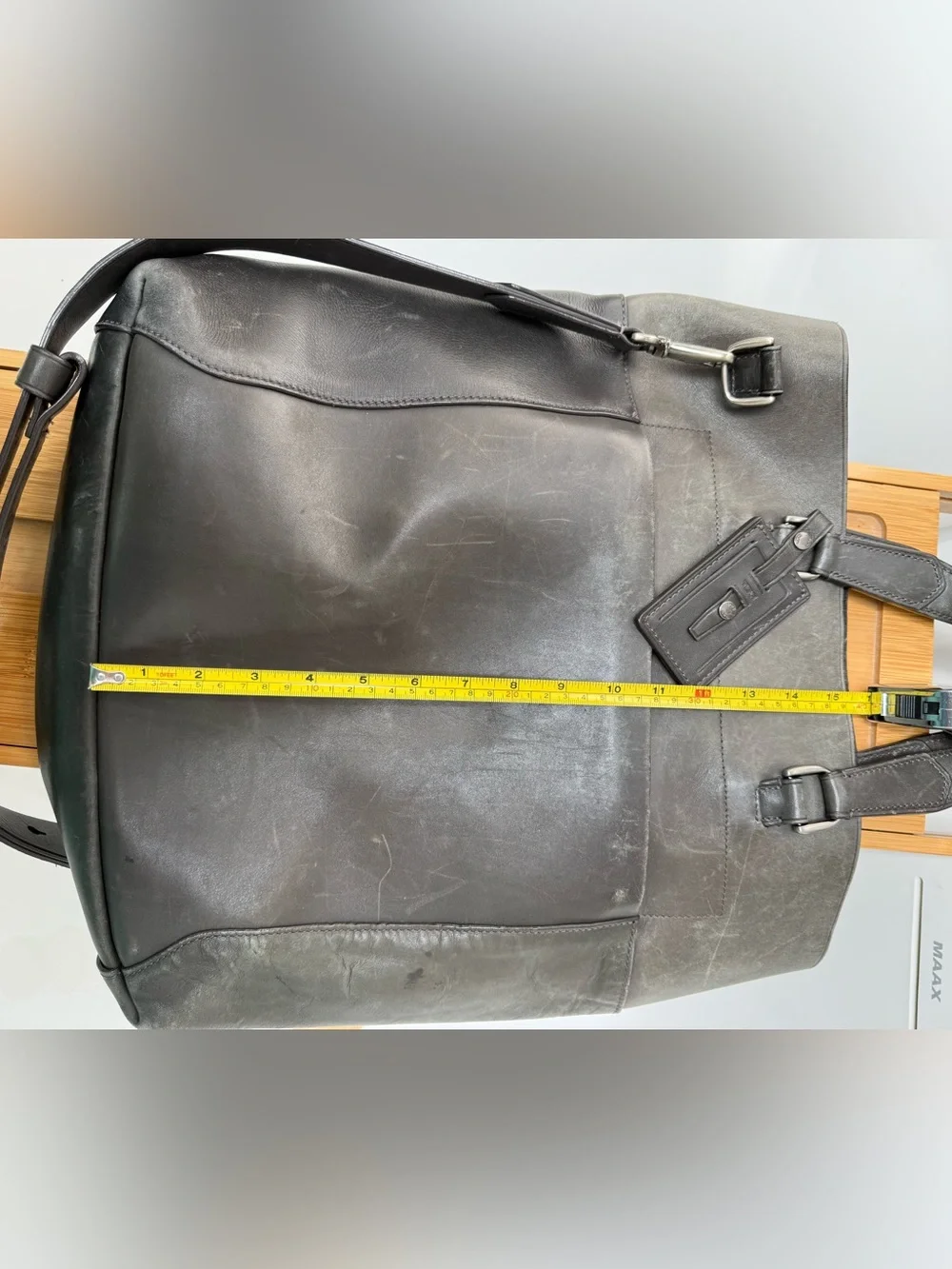 Huge Tumi Gray Leather Cross-body Tote Bag with Adjustable Strap